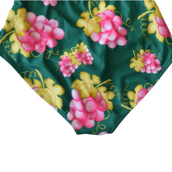 Pink and Green Raspberry Grapes Ruffle One Piece Swimsuit Size Medium - Picture 7 of 9